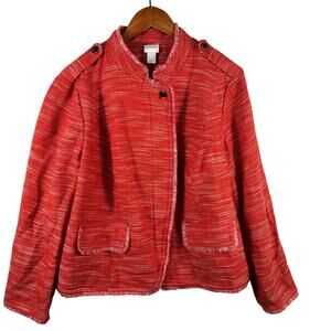 Chico's Women's Size 3 (XL/16) Orange Tweed Textured Fringe Zip Jacket